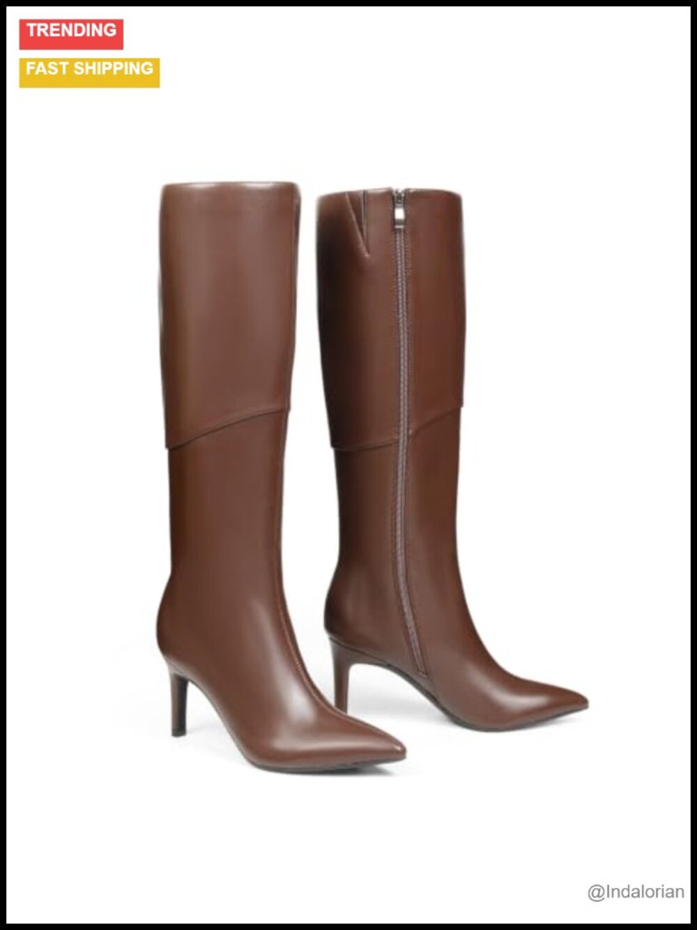 Kitten Heel Knee High Boots Pointed Toe Faux Leather Tall Boots